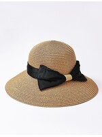 Ribbon Sun Hat Beige w Black Bow