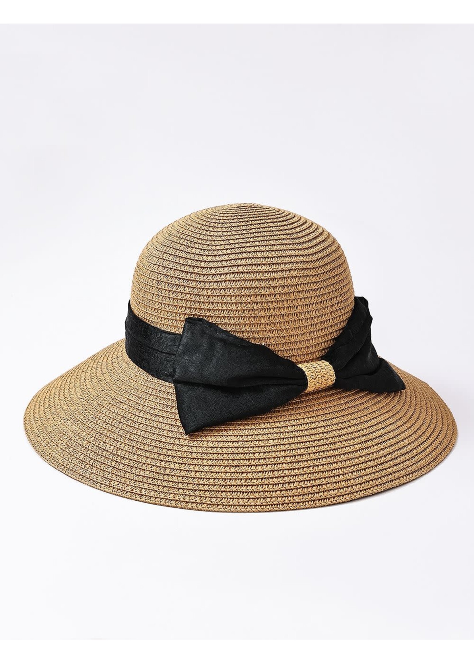 Ribbon Sun Hat Beige w Black Bow