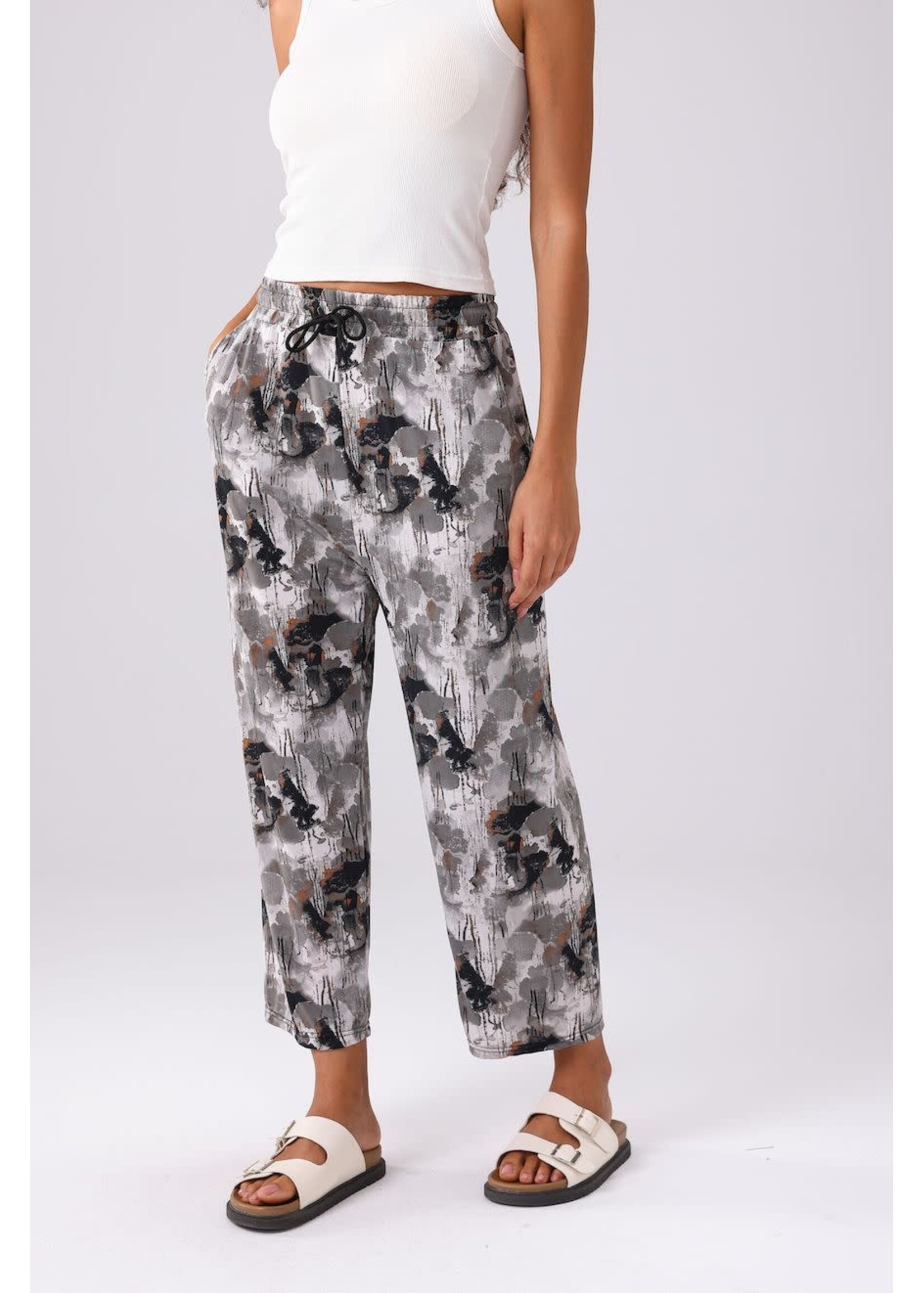 Stretchy Fabric Summer Pants - Blk & Grey