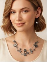 Multi Beaded Necklace w Earring Set Grey