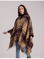 Woven Plaid Poncho - Camel
