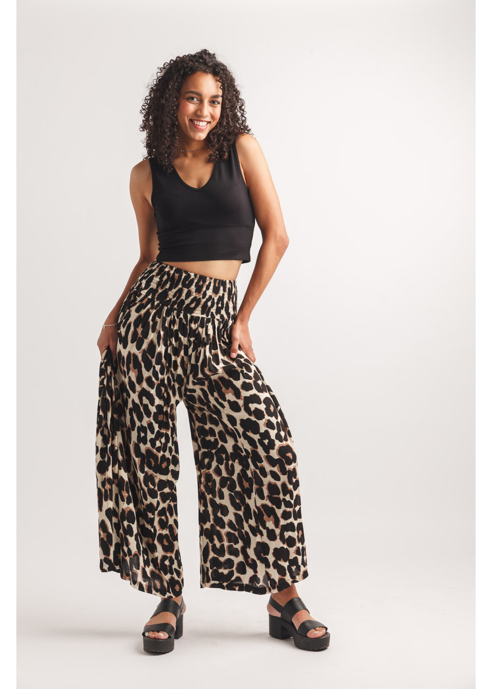 Leopard Print Wide Leg Pants with Wide Elastic Waistband Sz  XL