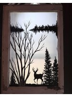Diana Jenkins Vintage Hand Painted Window. Buck w Birch 19” x 28