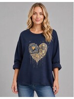 Orange Fashion Village Golden Wild Heart Pullover - Navy