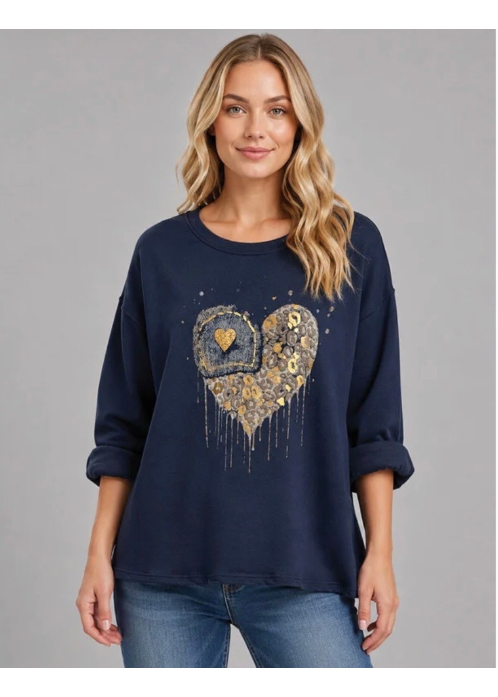 Orange Fashion Village Golden Wild Heart Pullover - Navy