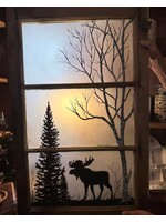 Diana Jenkins Vintage Hand Painted Window W Moose & Birch