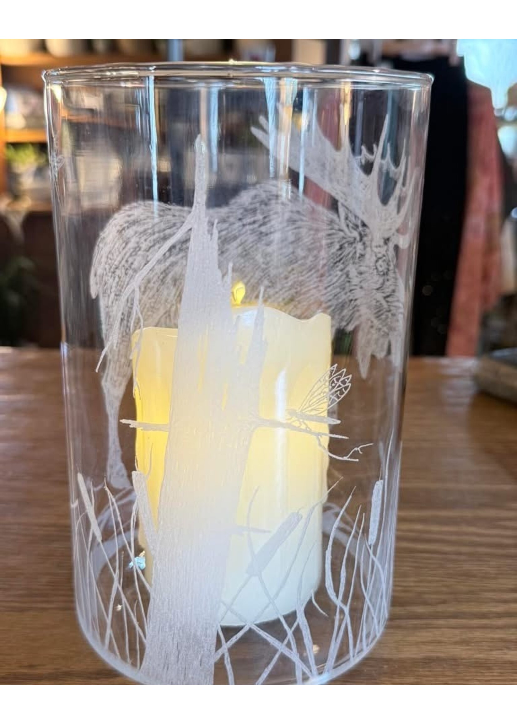 Diana Jenkins Hand Etched Lantern w Moose