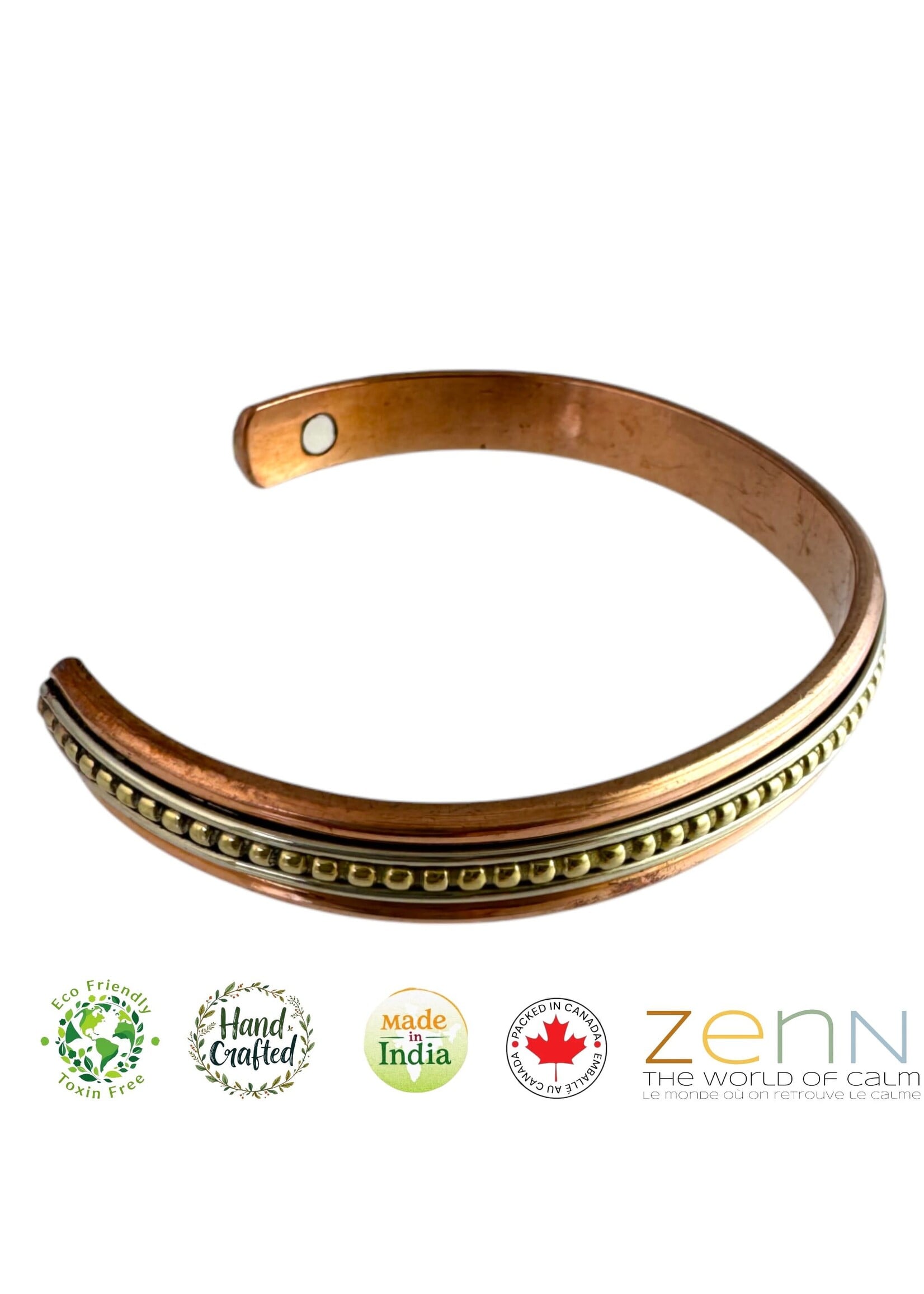 ZenN Pure Copper Magnetic Beaded Two-Tone Cuff Bracelet