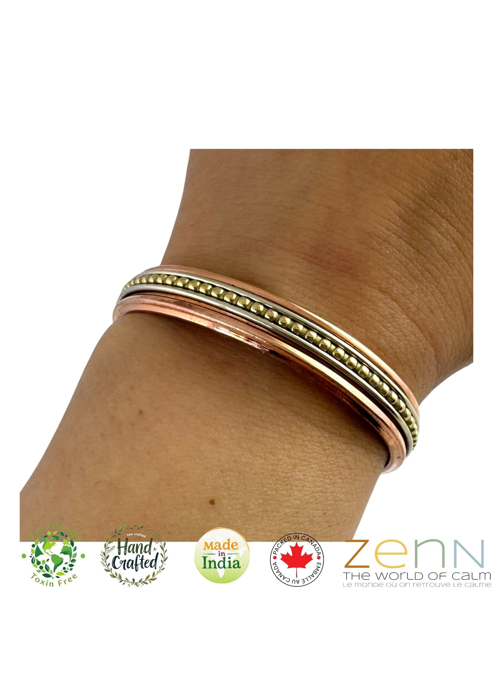 ZenN Pure Copper Magnetic Beaded Two-Tone Cuff Bracelet