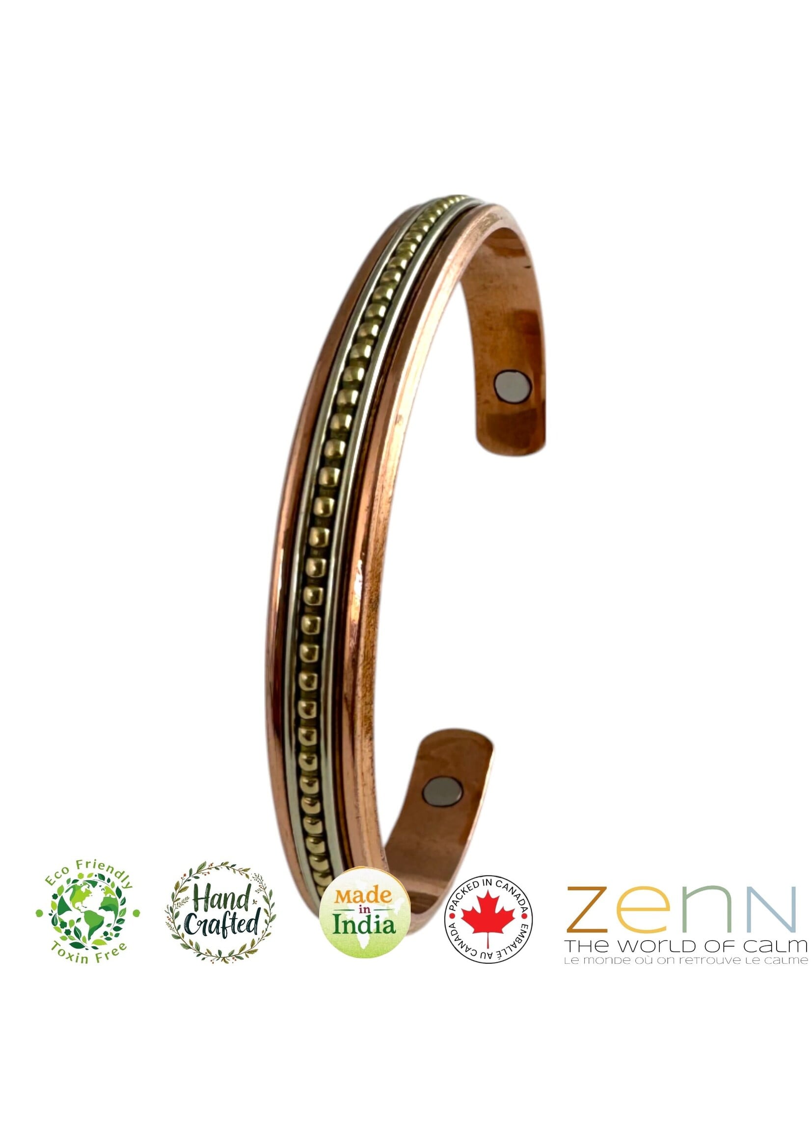 ZenN Pure Copper Magnetic Beaded Two-Tone Cuff Bracelet