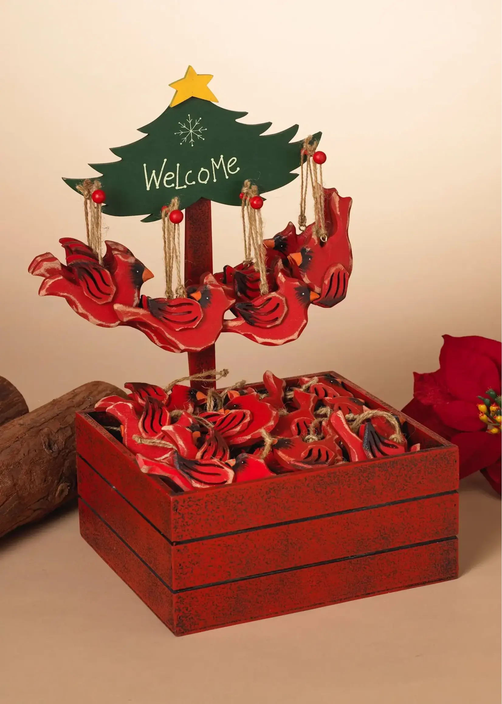 3.9"L" WOOD CARDINAL ORNAMENT