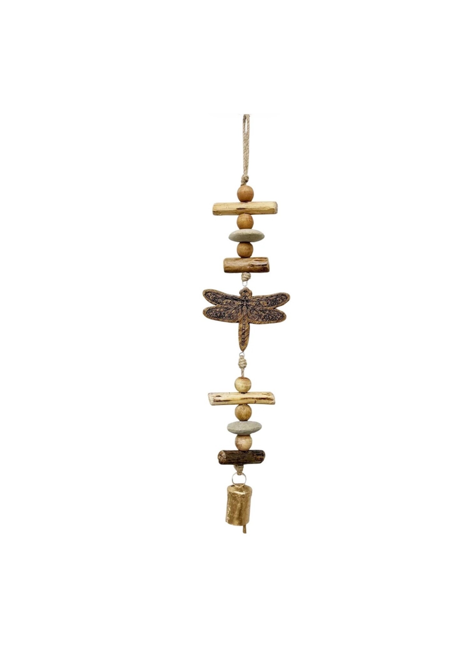 Driftwood Bell Chime - Dragonfly Engraved Natural 18"