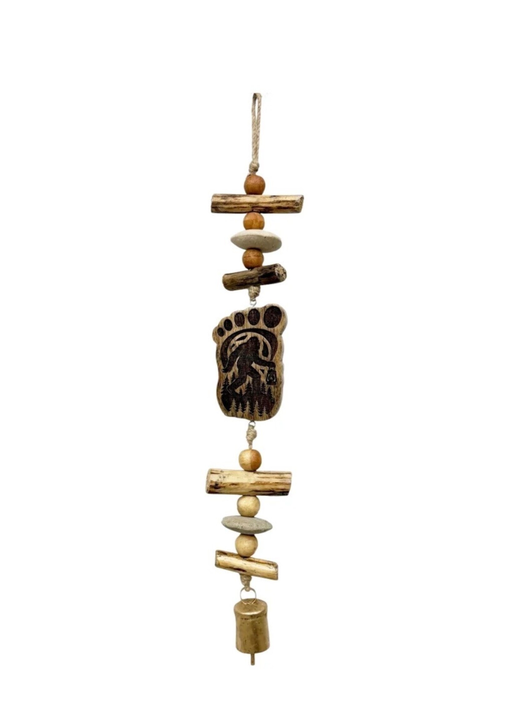 Driftwood Bell Chime - Bigfoot Lantern Engraved Natural 18"