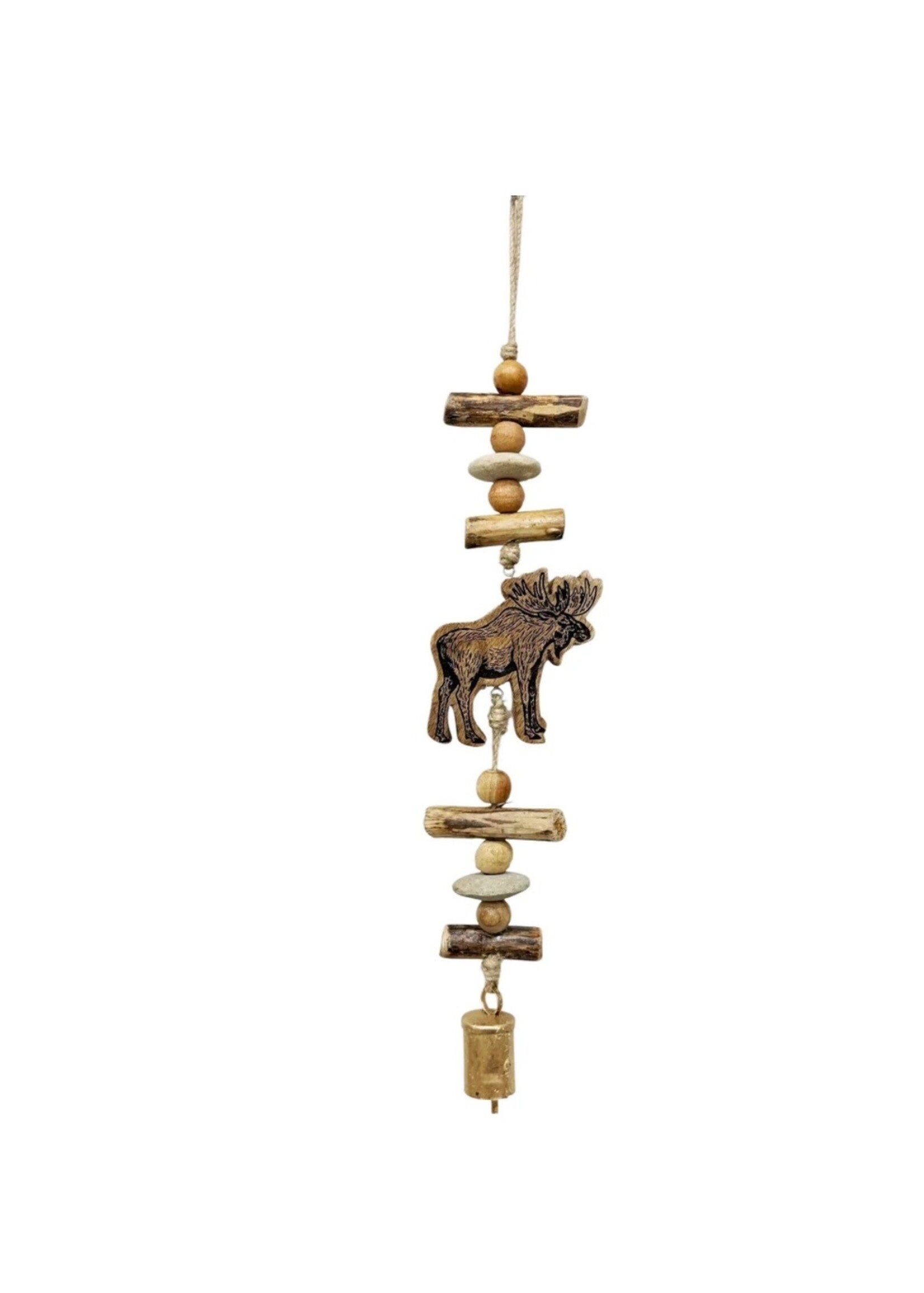 Driftwood Bell Chime - Moose Engraved Natural 18"