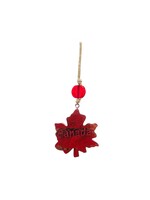 Mango Wood Ornament - Maple Leaf CANADA - Vintage Red