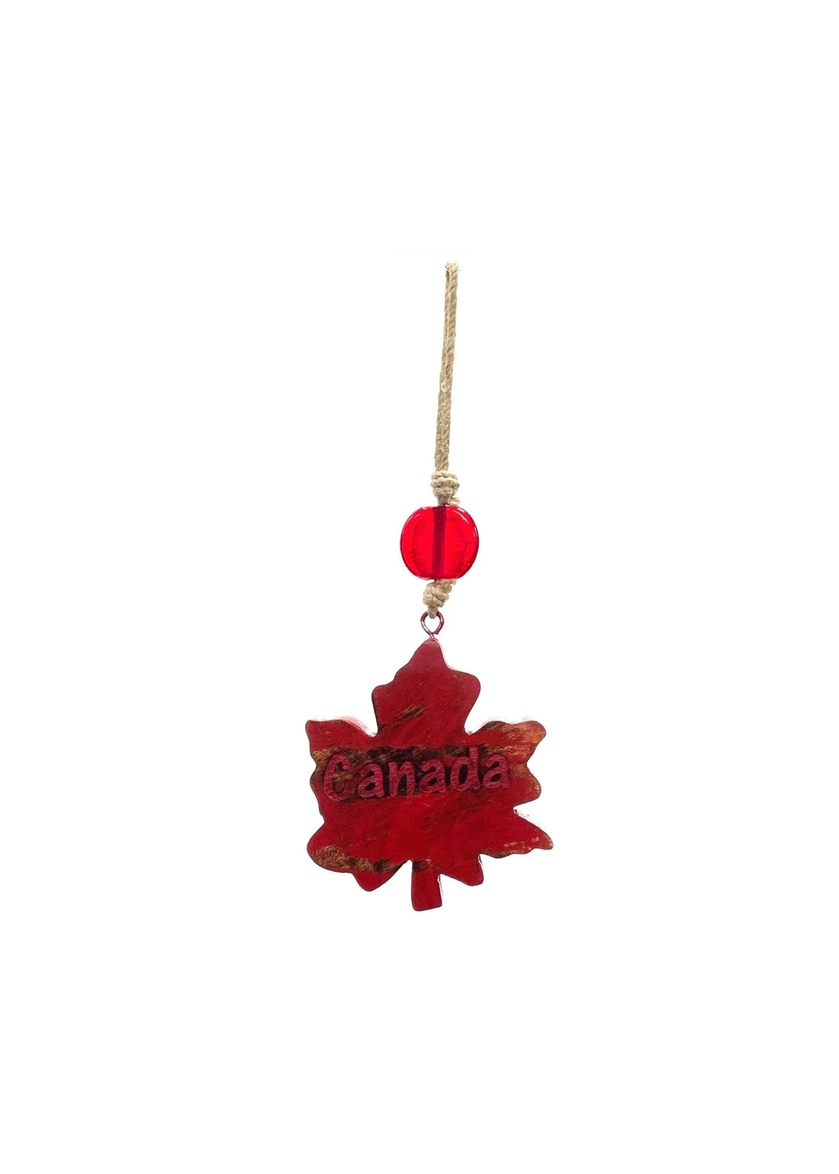 Mango Wood Ornament - Maple Leaf CANADA - Vintage Red