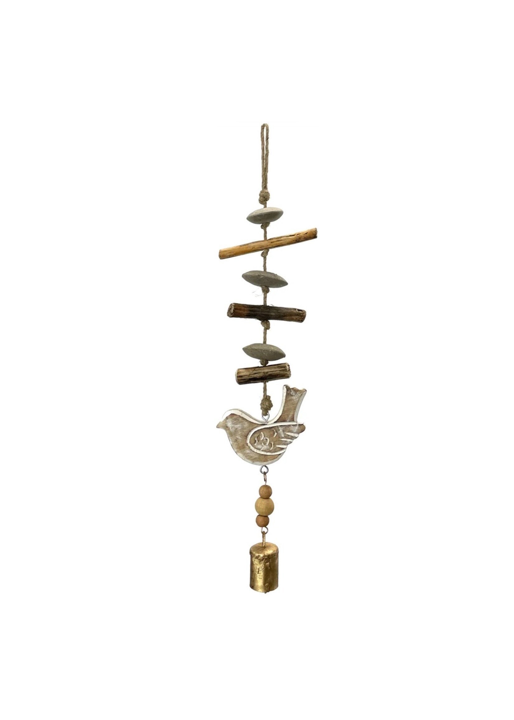 Driftwood Bell Chime - Birdie White Wash 18"