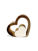 Mango Wood Standing Double Heart - White Enamel 6"