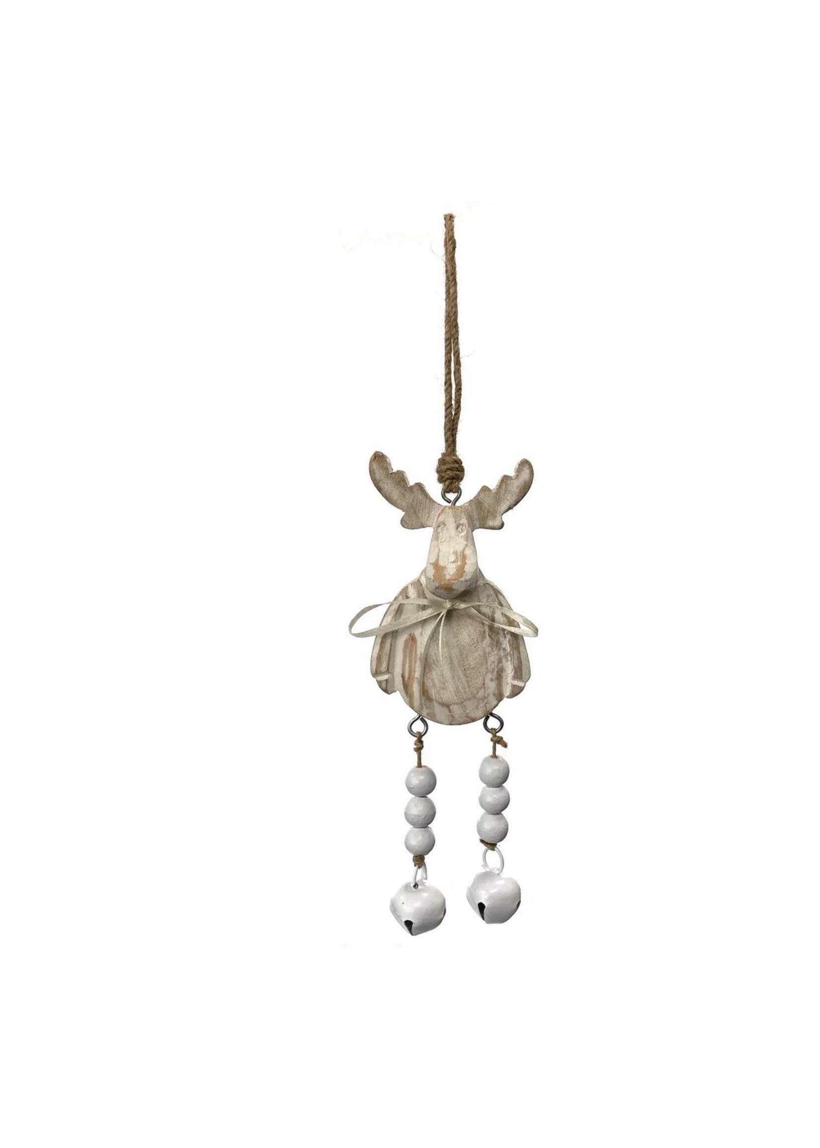 Mango Wood Bell Chime - Moose White Wash 12"