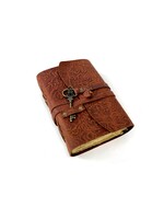 Leather Journal Notebook - Oil Tanned Rust Embossed w/ Key Vintage Deckled Edge Paper