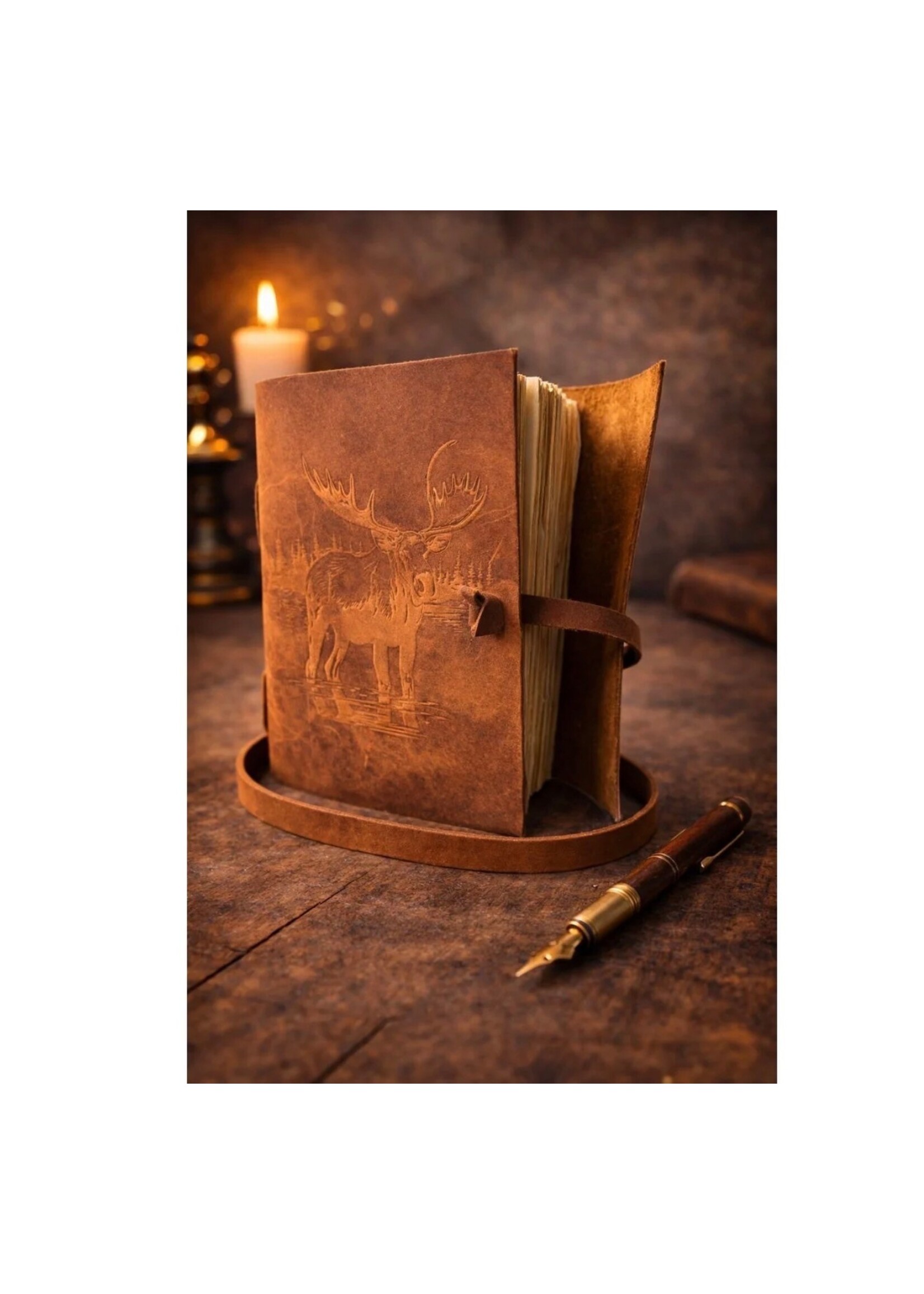Leather Journal Notebook - Oil Tanned Moose Vintage Deckled Edge Paper