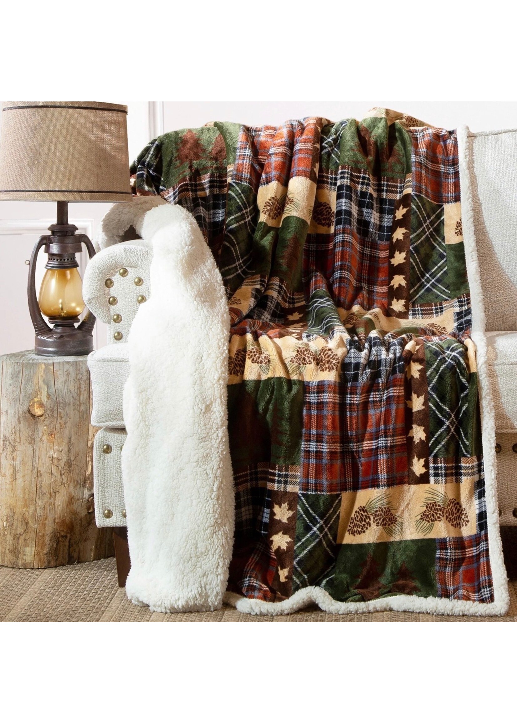 Carstens Tree Plaid Plaid Plush Sherpa Throw