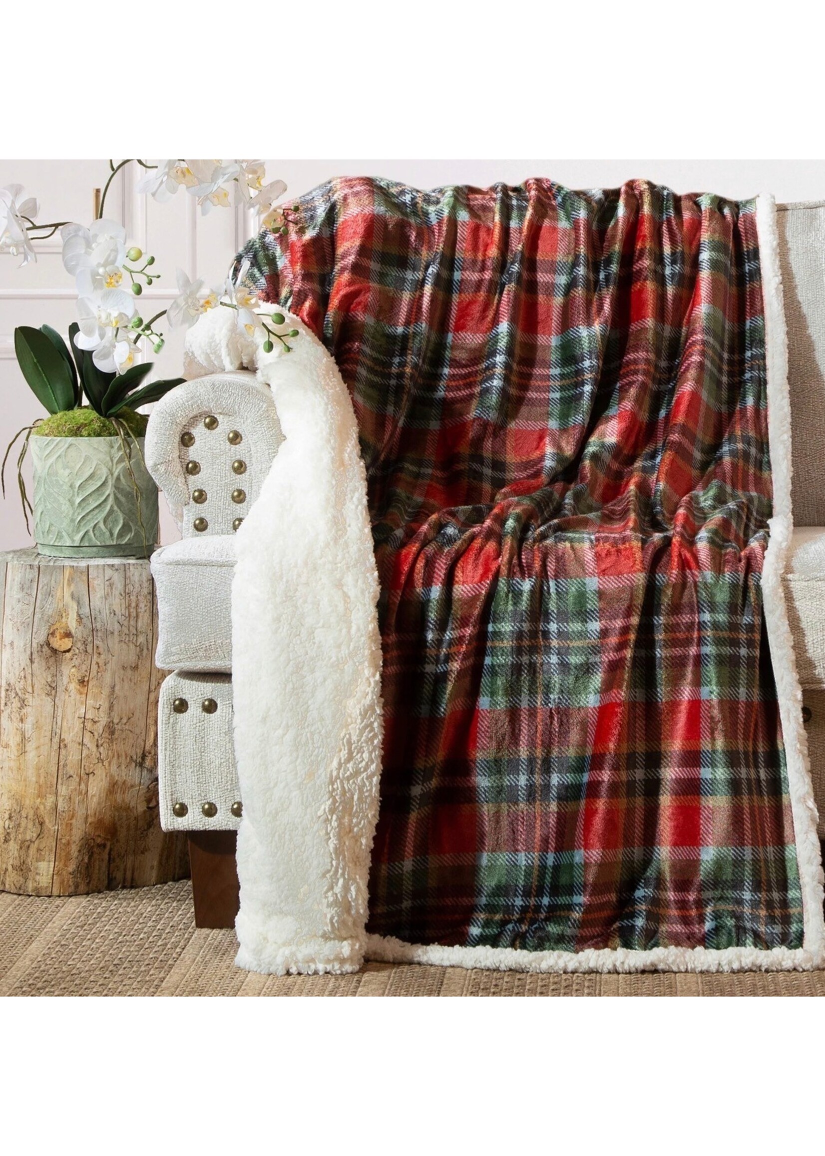 Carstens Rust and Sage plaid plush throw