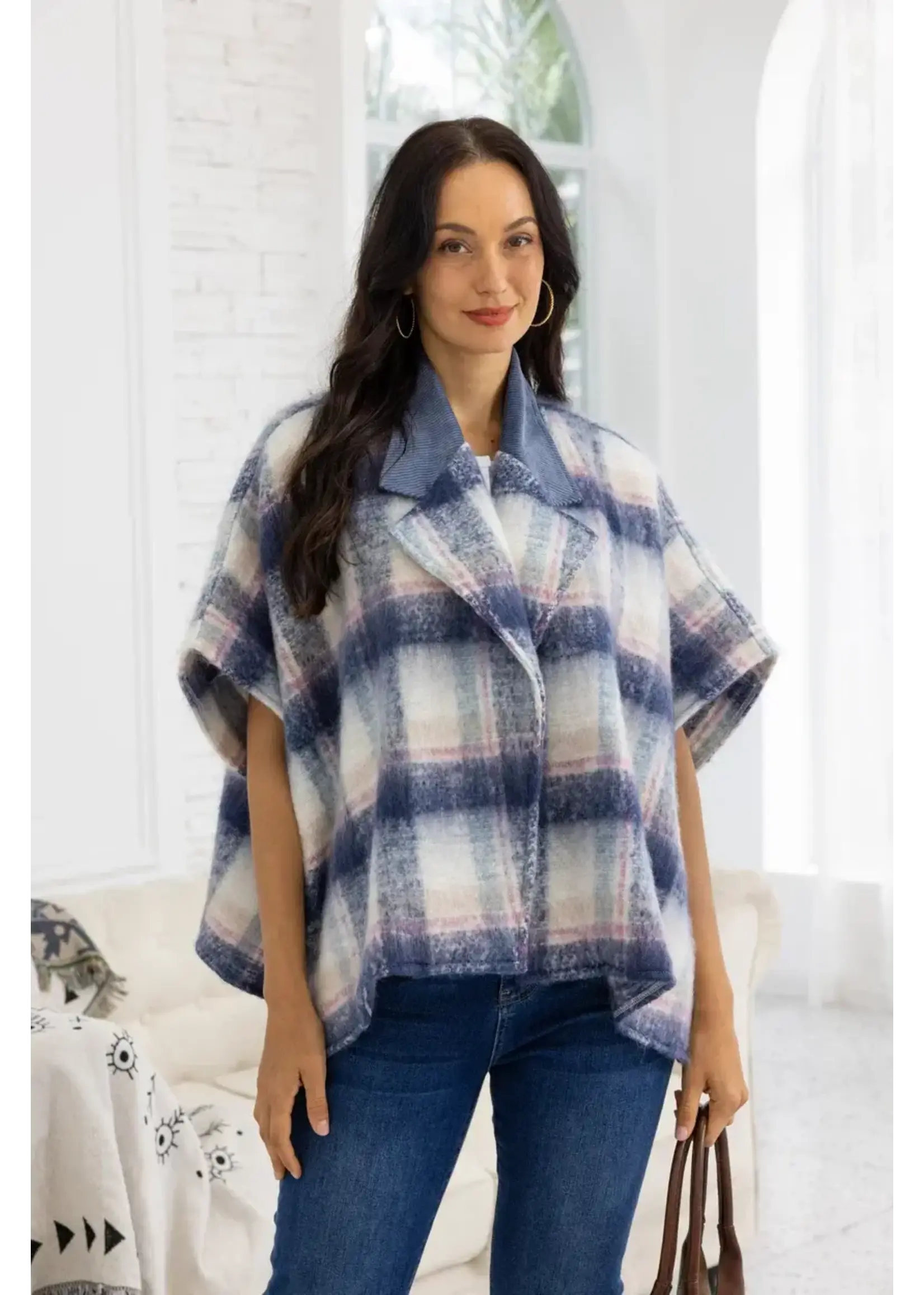 Orange Fashion Village Belle Plaid Jacket - Blue O/S