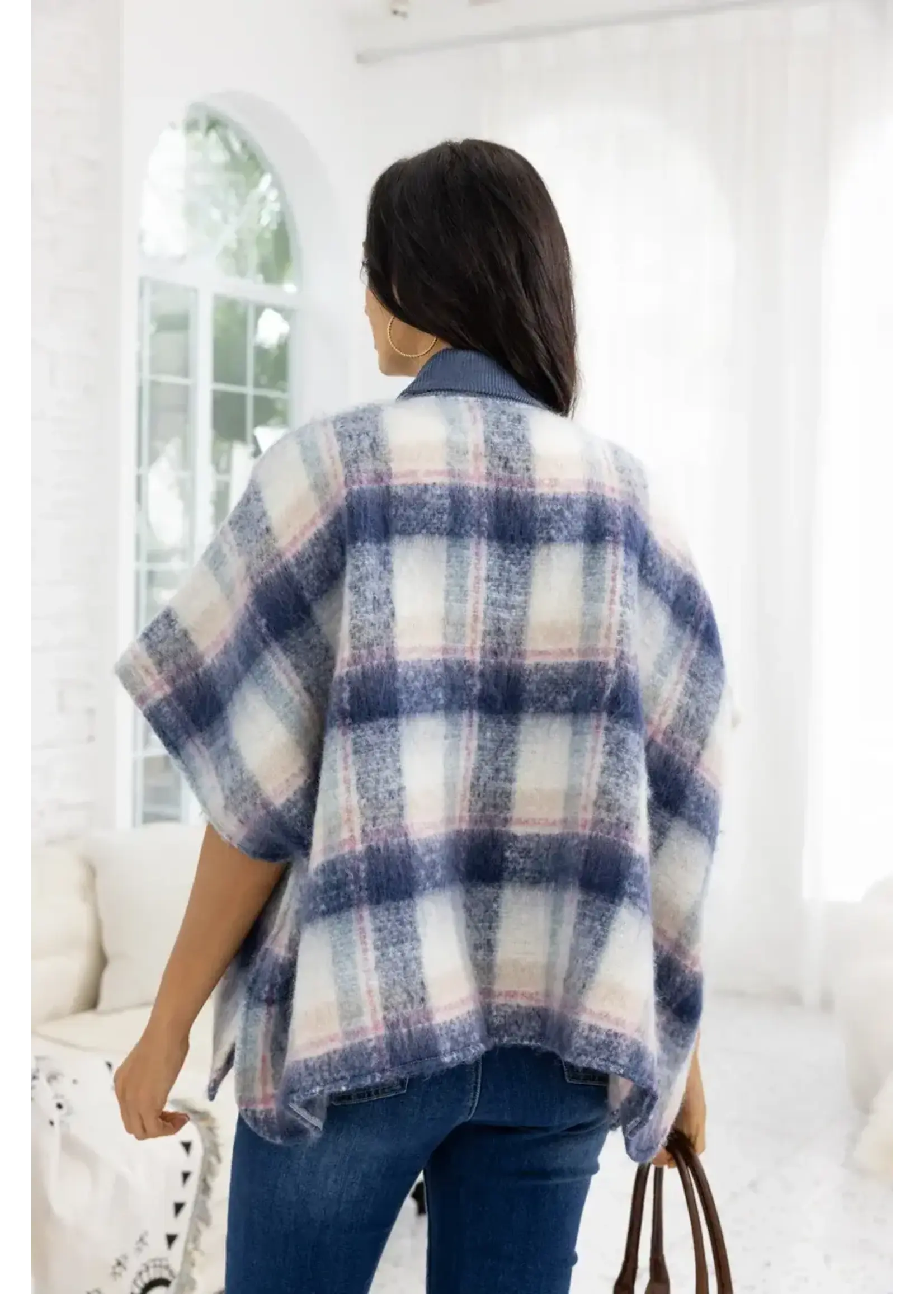 Orange Fashion Village Belle Plaid Jacket - Blue O/S
