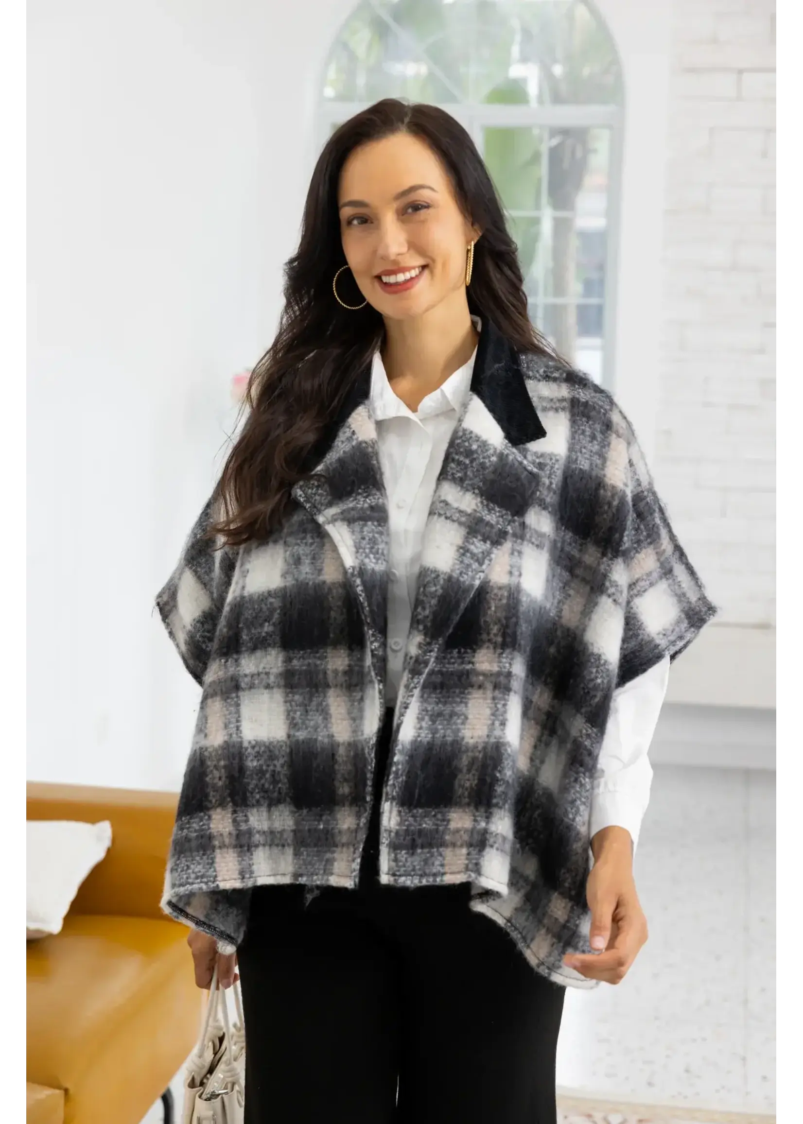 Orange Fashion Village Belle Plaid Jacket - Black