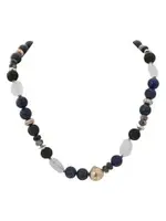 Merx Studio Necklace Silver & Gold - Navy Stones 48cm