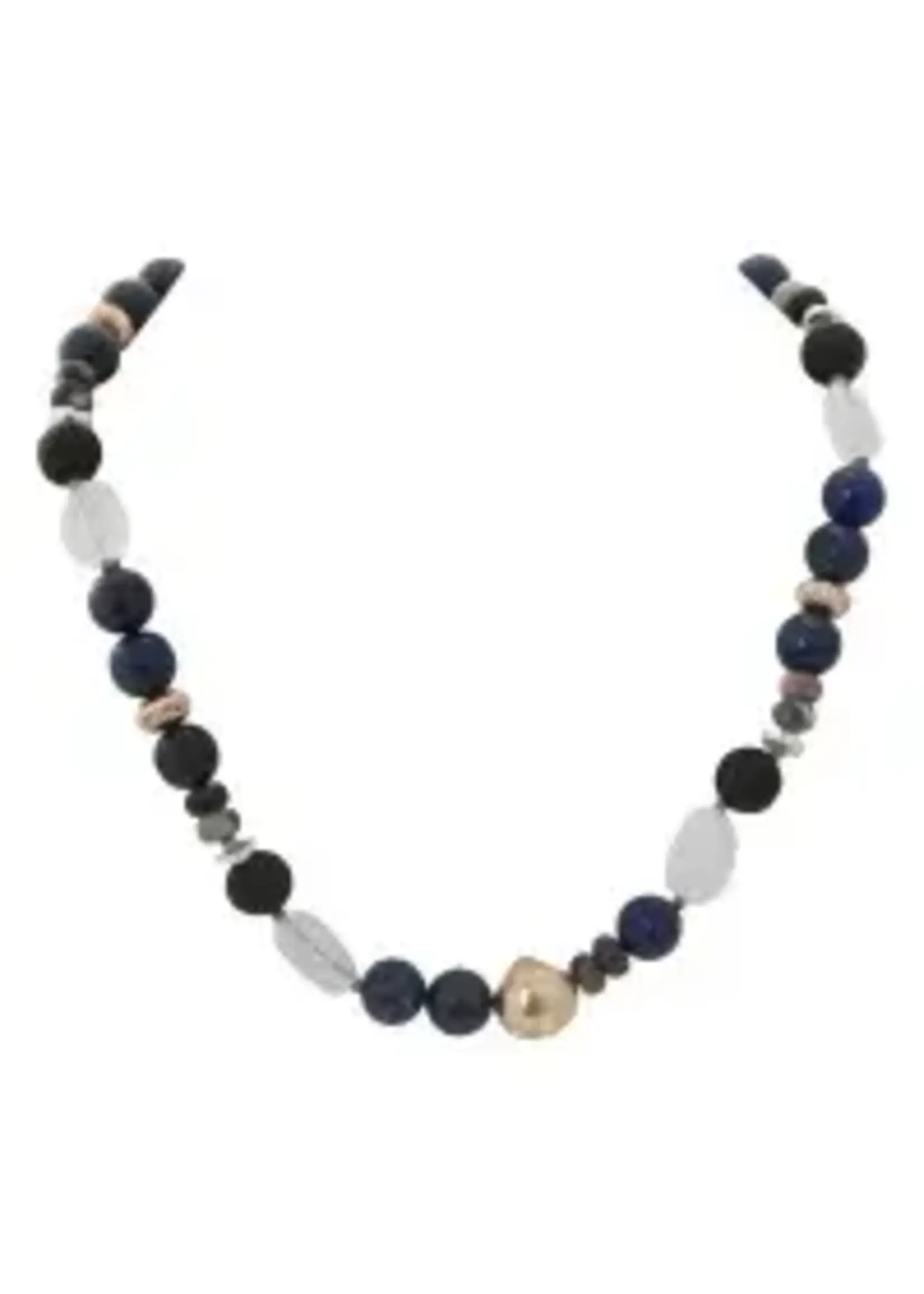 Merx Studio Necklace Silver & Gold - Navy Stones 48cm