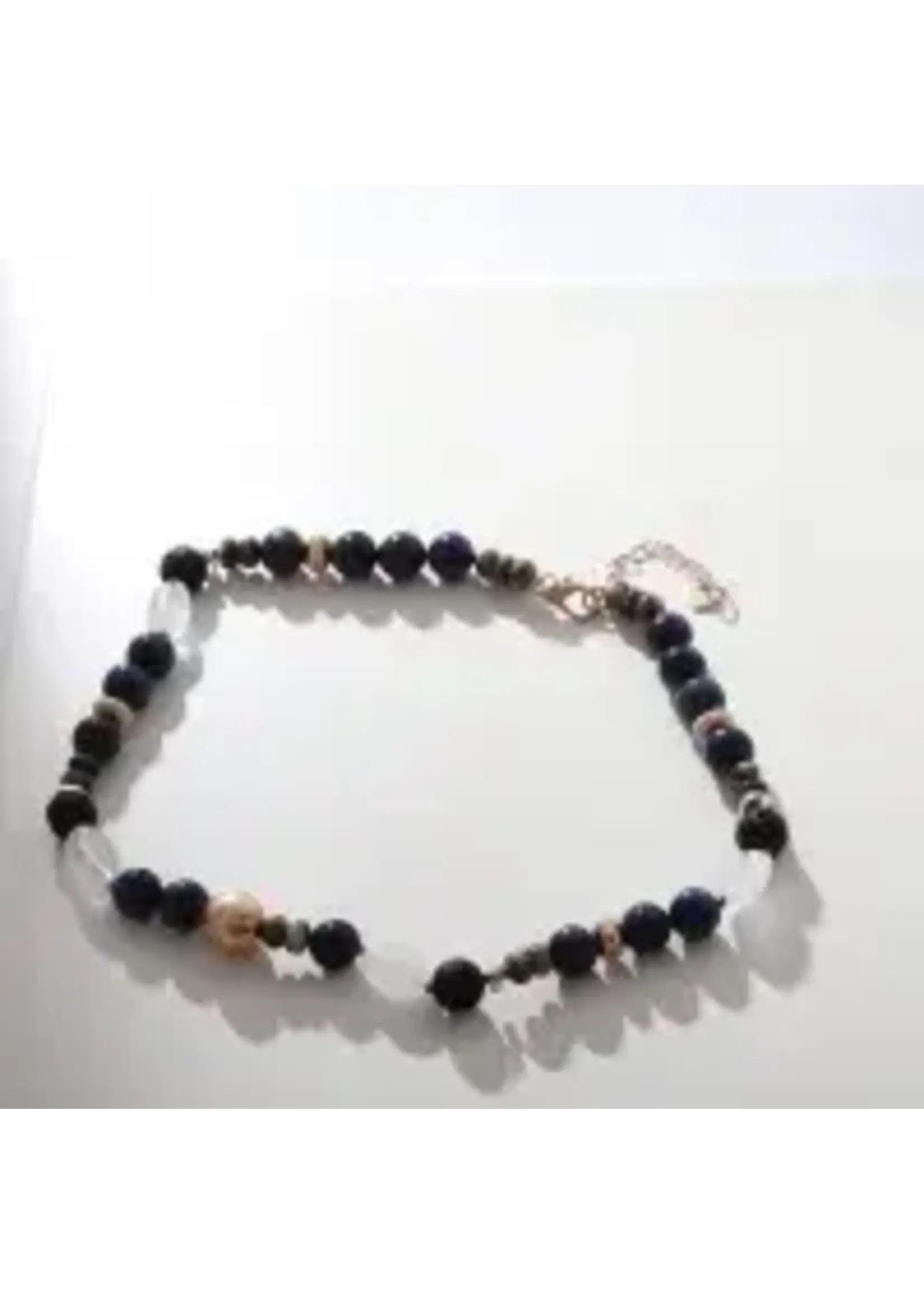 Merx Studio Necklace Silver & Gold - Navy Stones 48cm