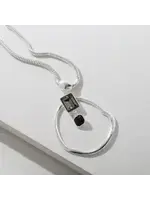 Merx Fashion Necklace Shiny SV+BDI Glass + Jet Glass 80 cm+7cm