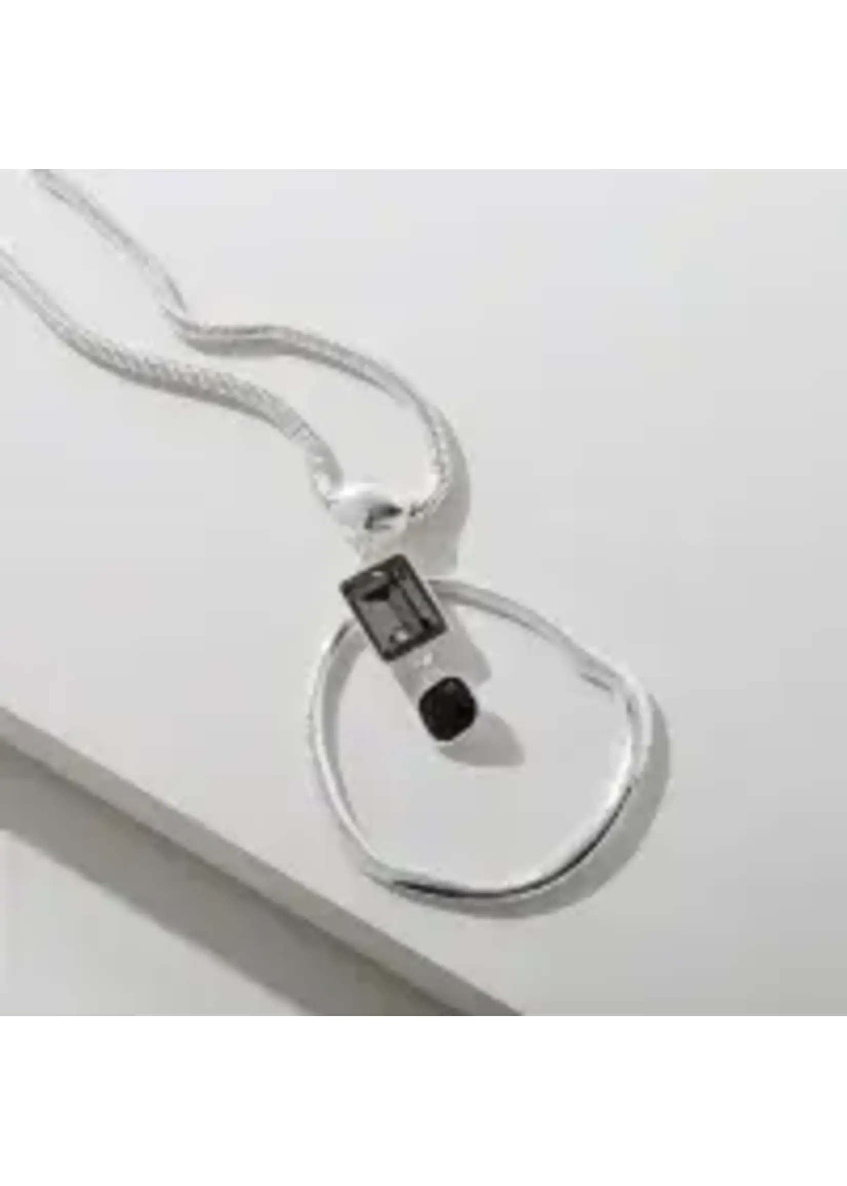 Merx Fashion Necklace Shiny SV+BDI Glass + Jet Glass 80 cm+7cm