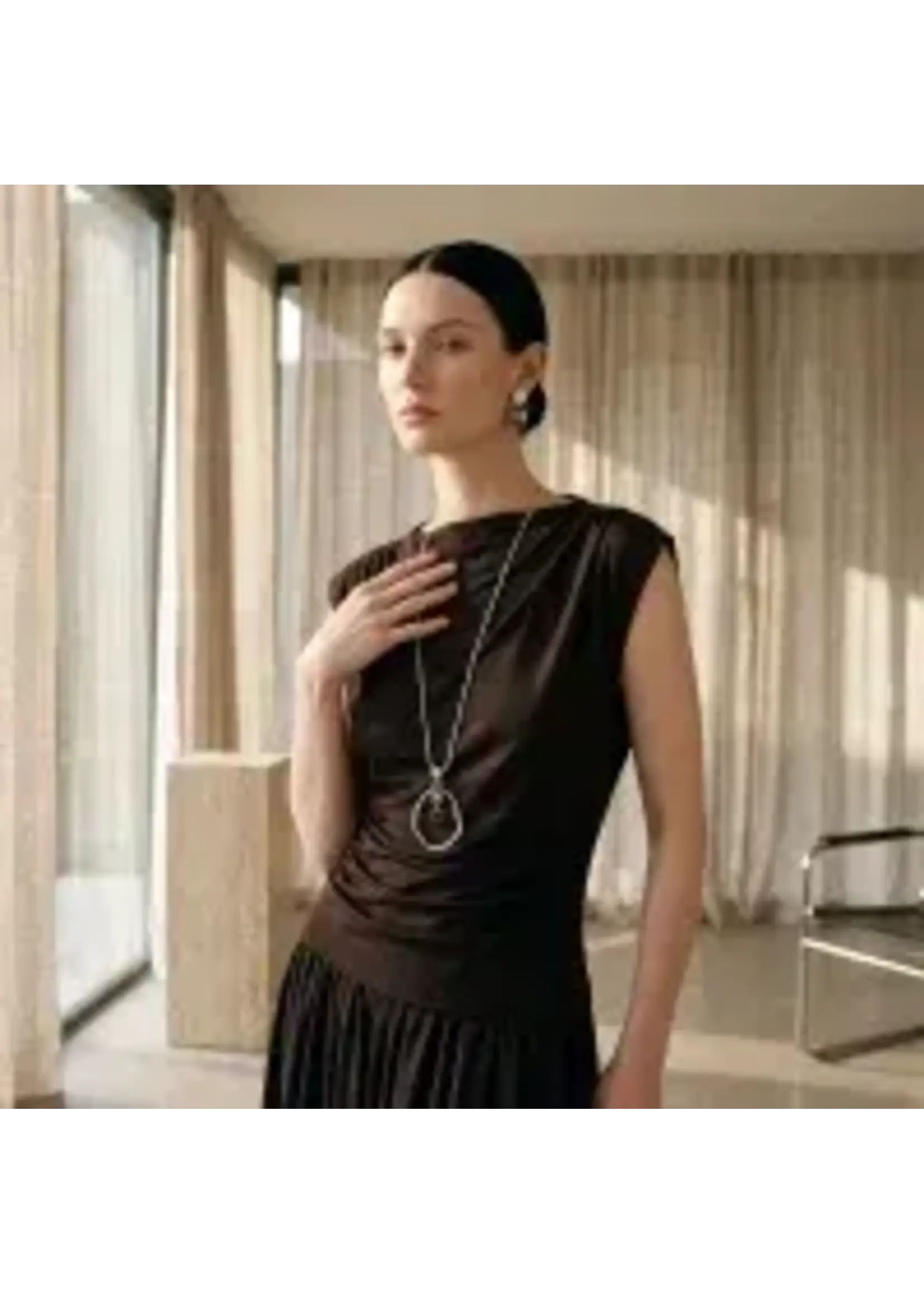 Merx Fashion Necklace Shiny SV+BDI Glass + Jet Glass 80 cm+7cm