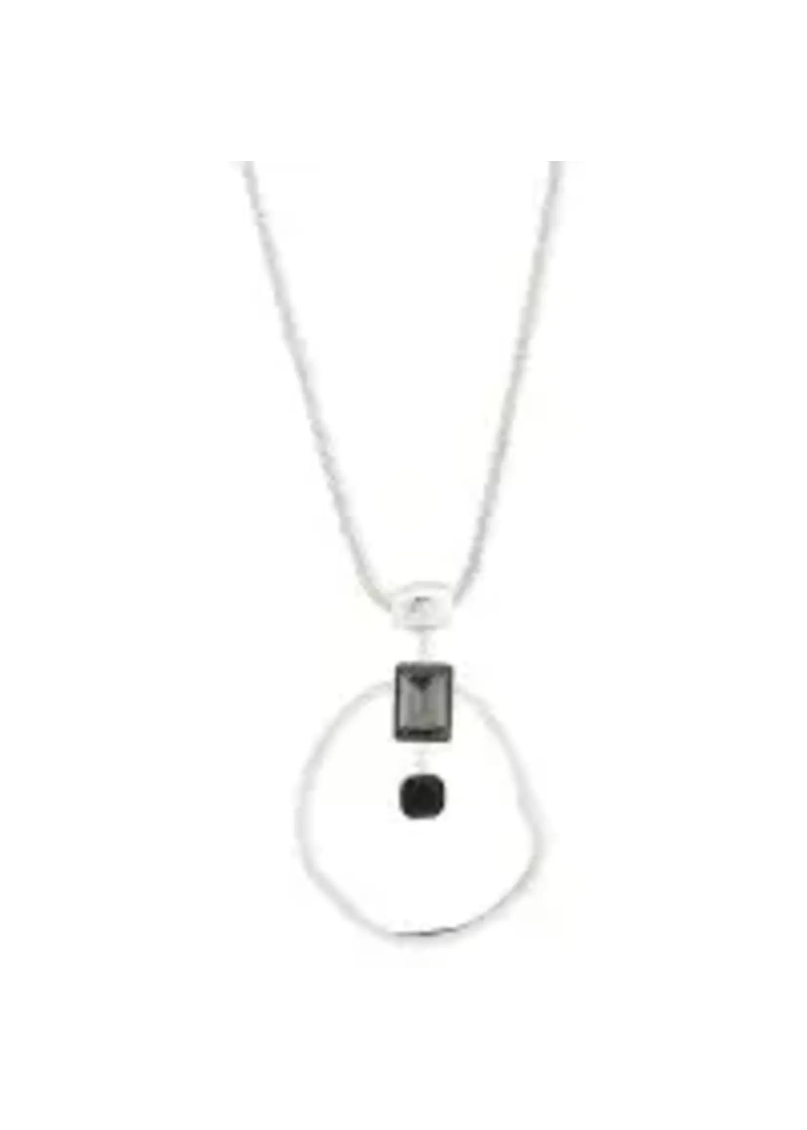 Merx Fashion Necklace Shiny SV+BDI Glass + Jet Glass 80 cm+7cm