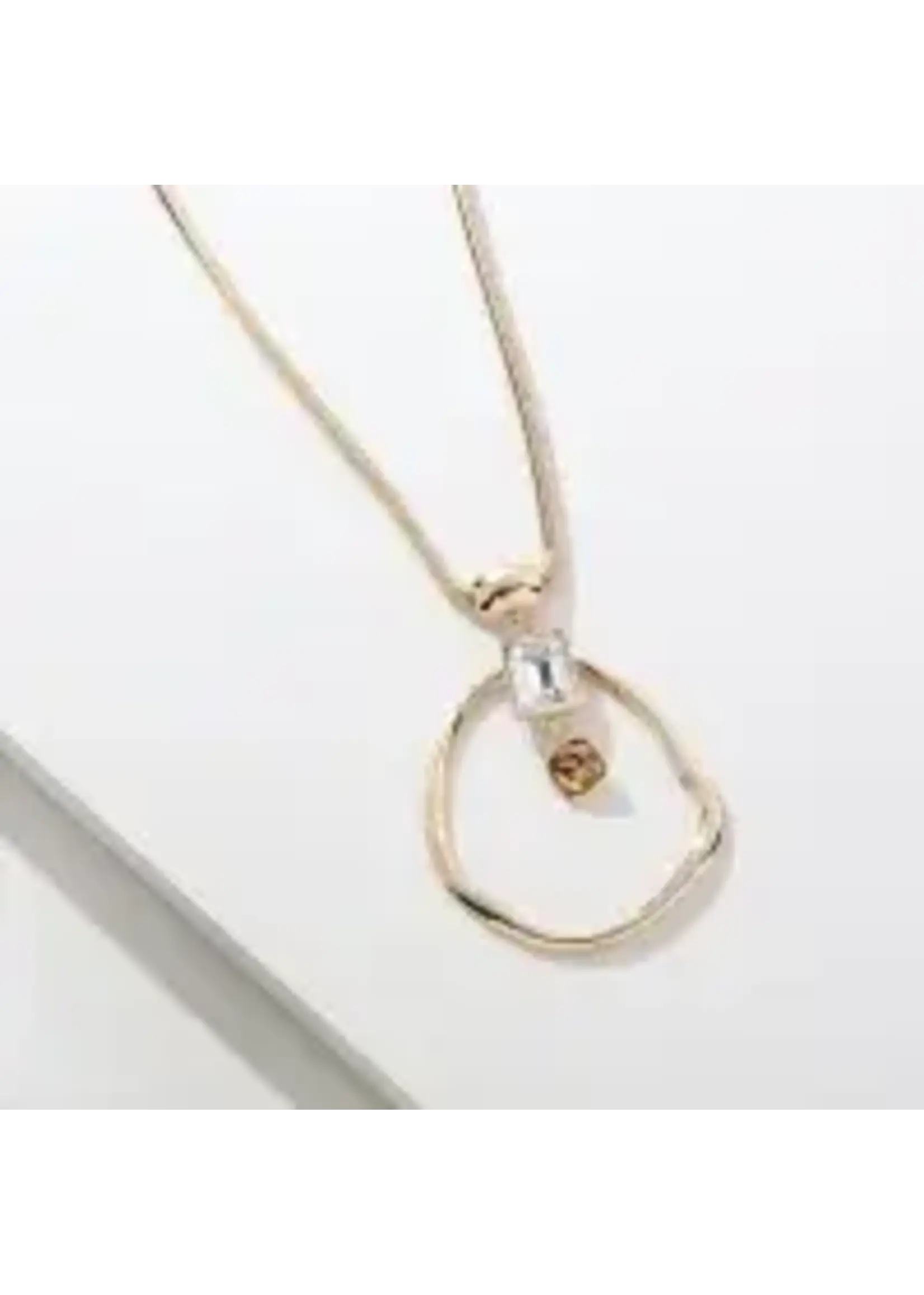 Merx Fashion Necklace Shiny Gold+Clear&Topac Glass 80cm+7cm
