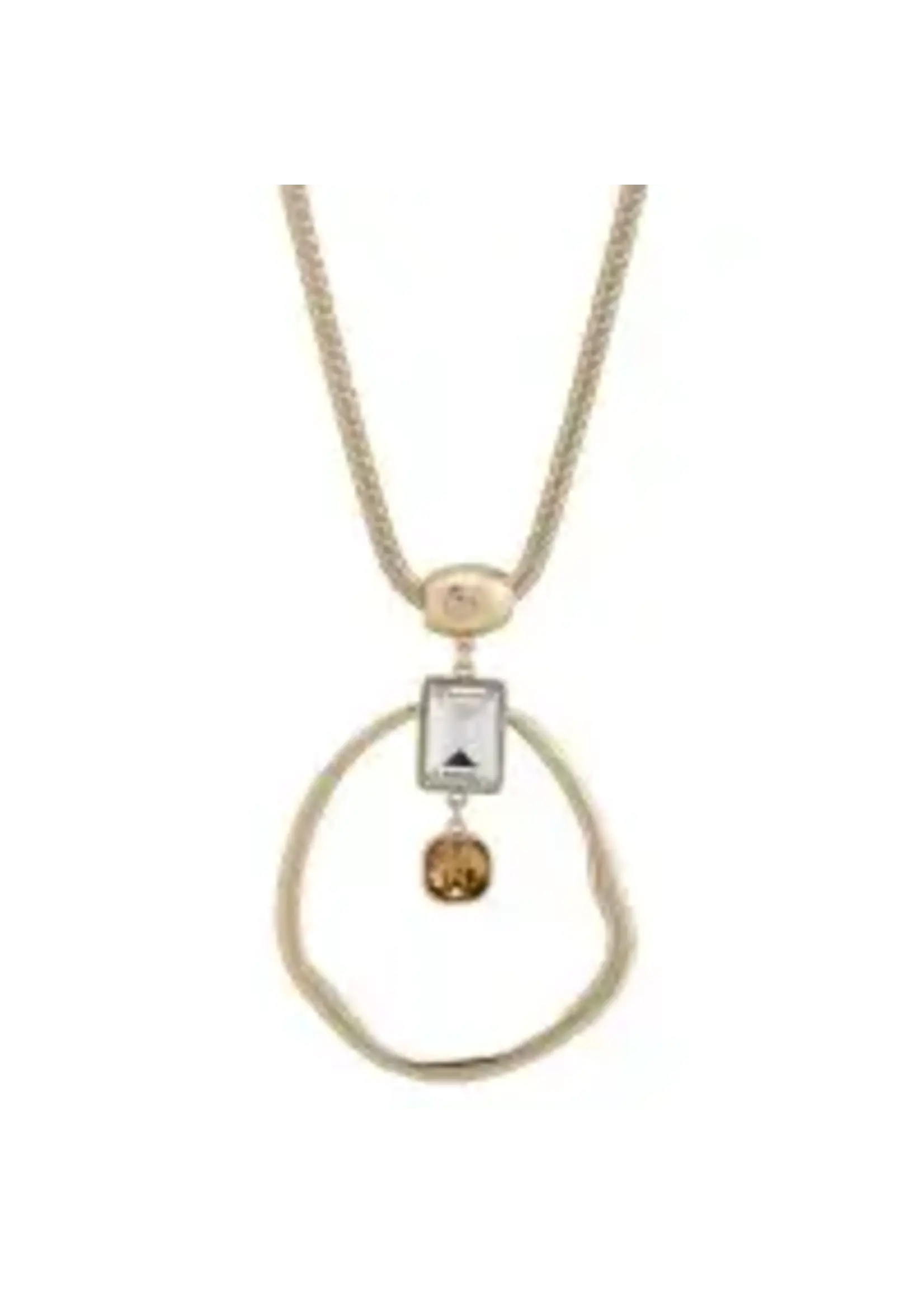 Merx Fashion Necklace Shiny Gold+Clear&Topac Glass 80cm+7cm