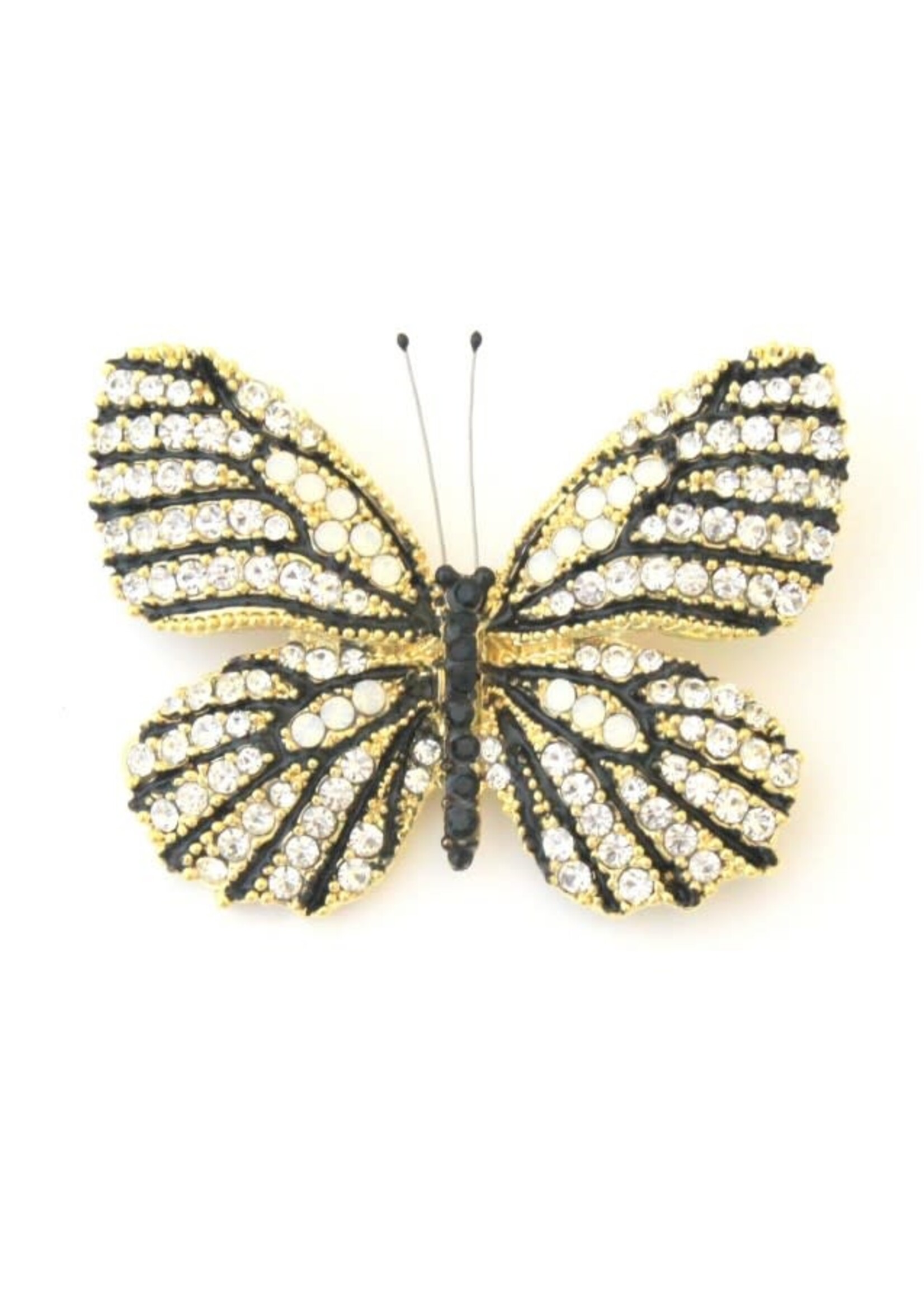 Brooch with Swarovski Clear, Black and White Opal Crystals