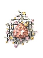 Brooch with Rose Peach, Black Diamond and Light Colorado Topaz Crystals