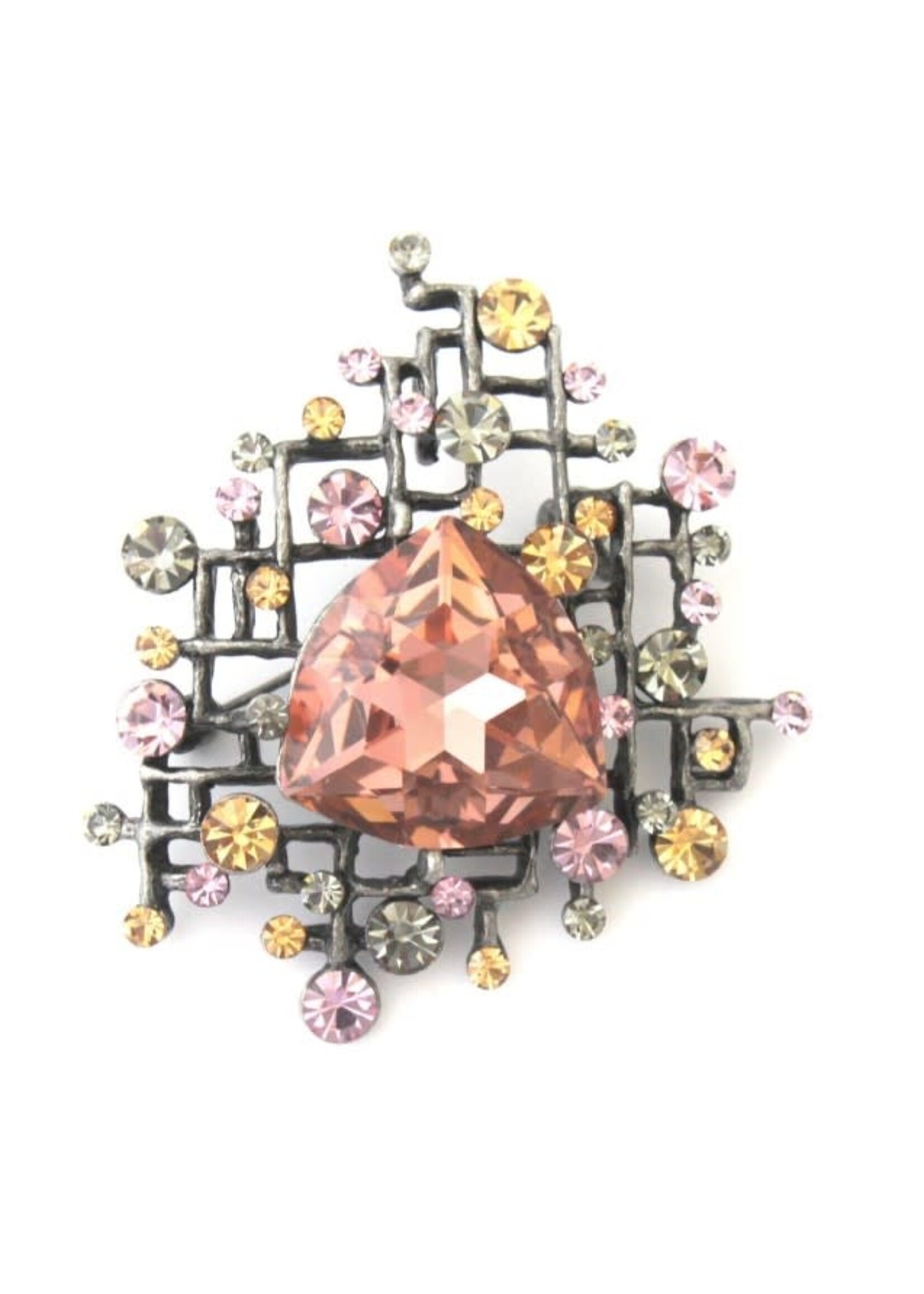 Brooch with Rose Peach, Black Diamond and Light Colorado Topaz Crystals