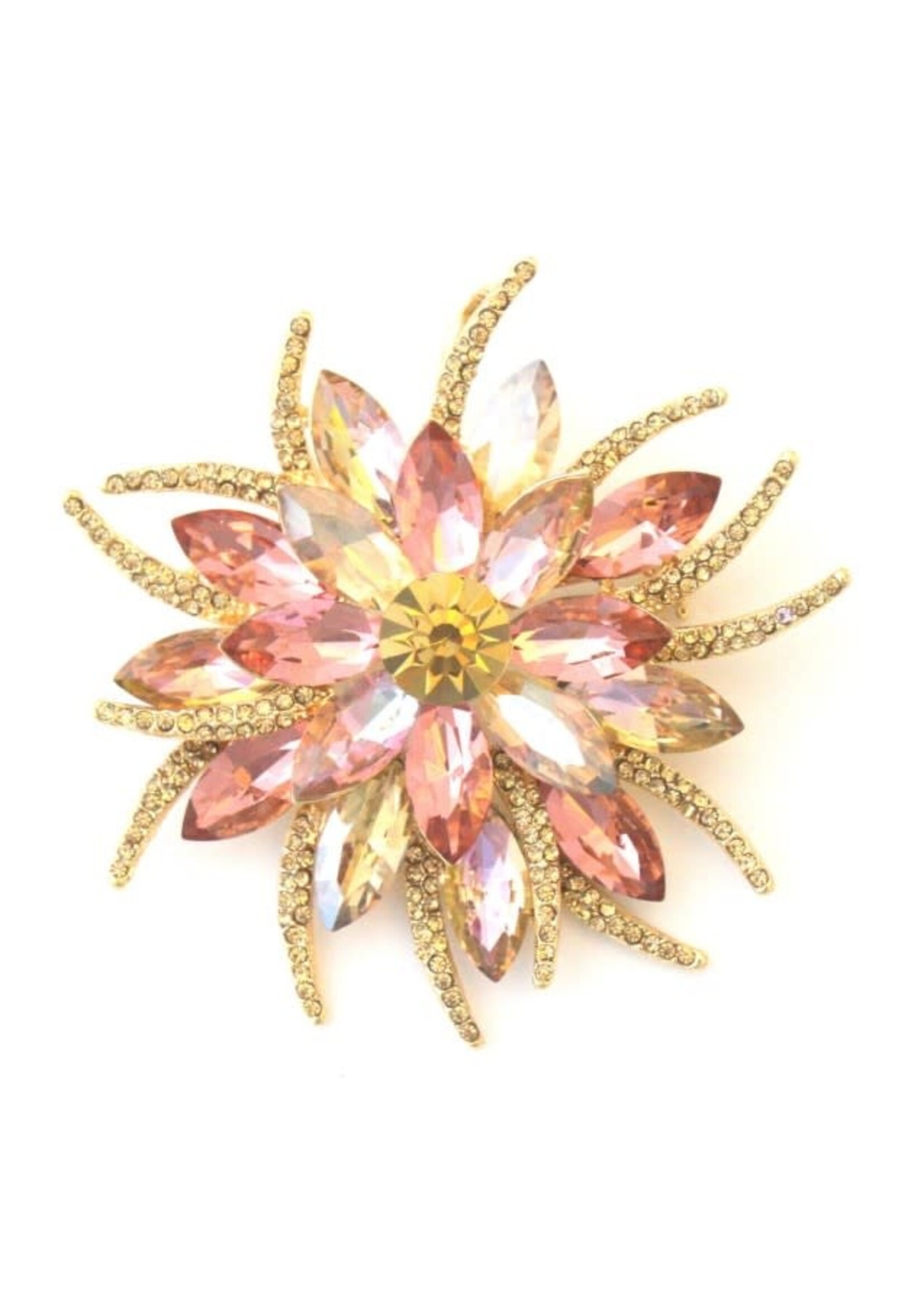 Brooch with Light Colorado Topaz and Multi-Colored Crystals