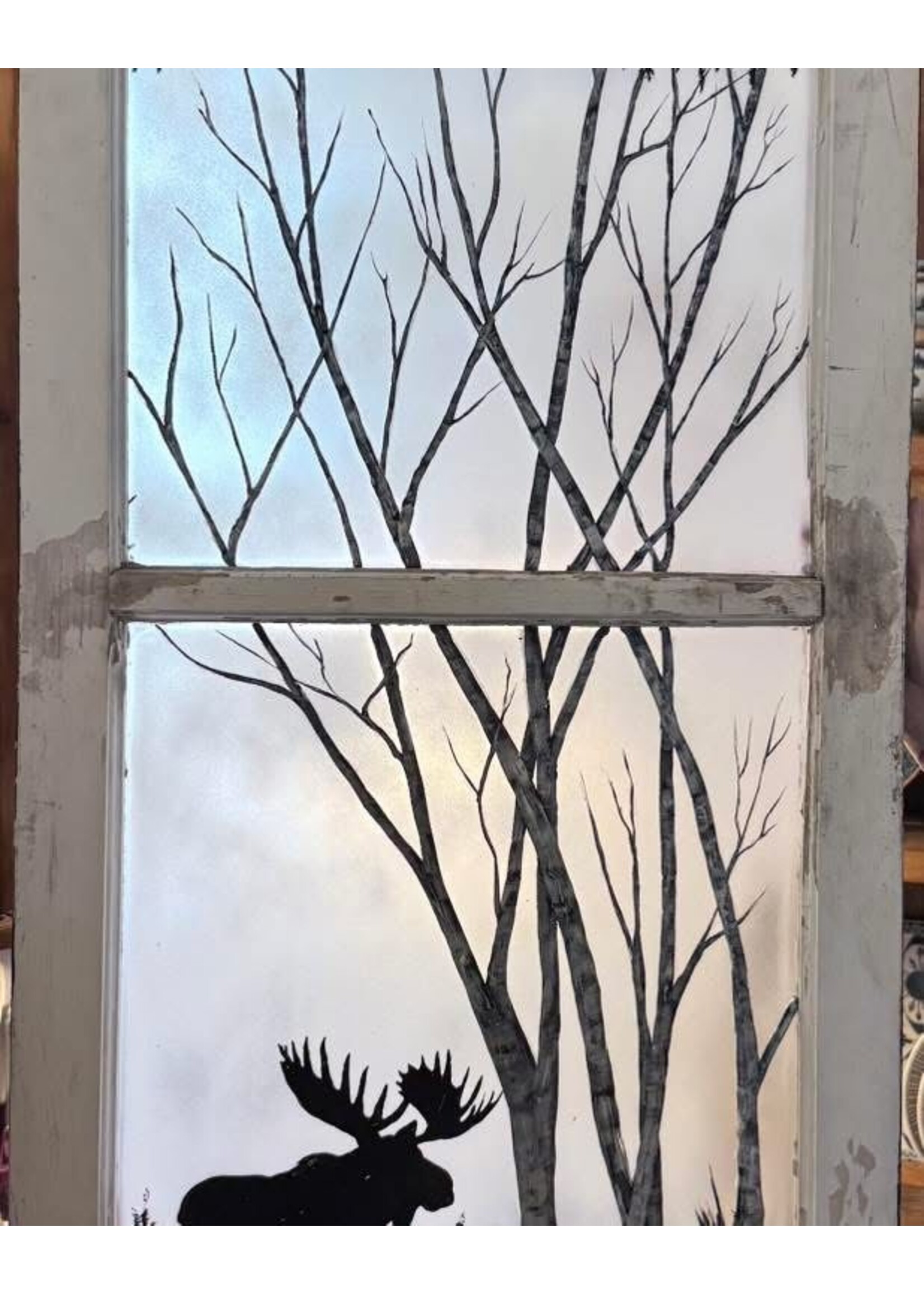 Diana Jenkins Hand painted Vintage Window Moose 20” x 47”