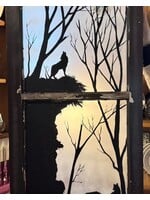 Diana Jenkins Vintage Hand Painted Window 20” x 32’ Wolf