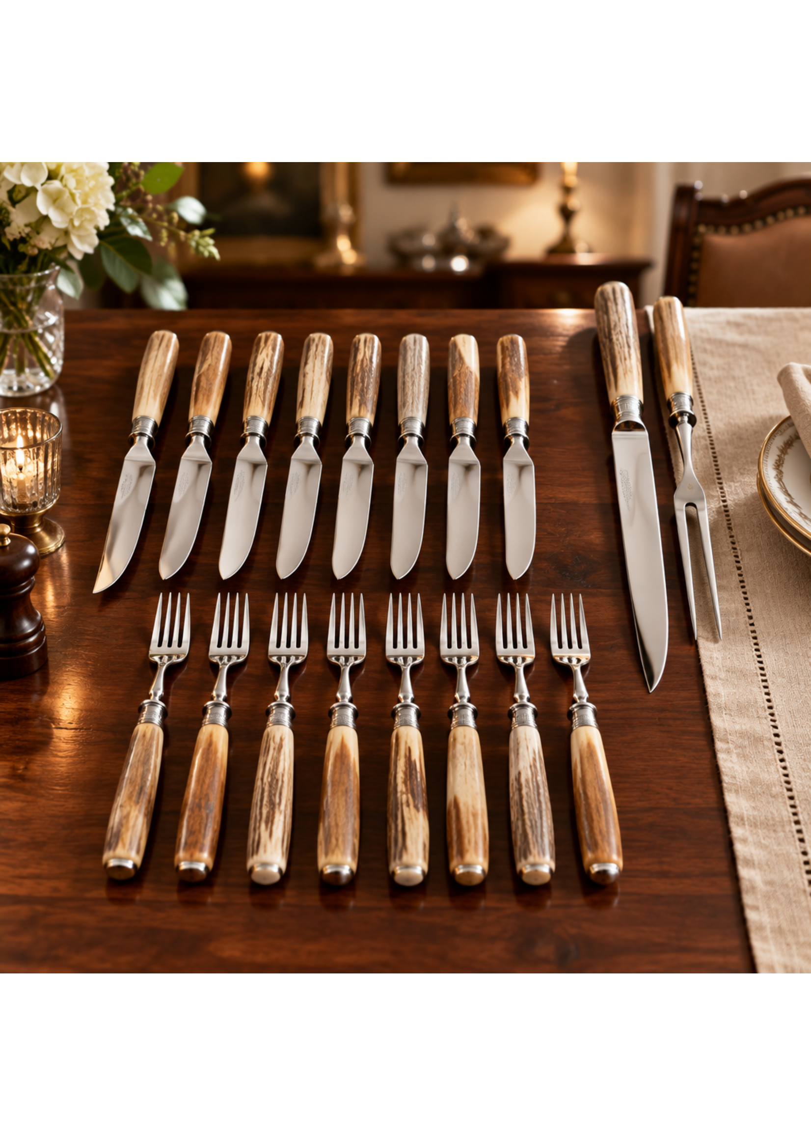 CARVING SET AND 8 MATCHING FORKS & KNIVES