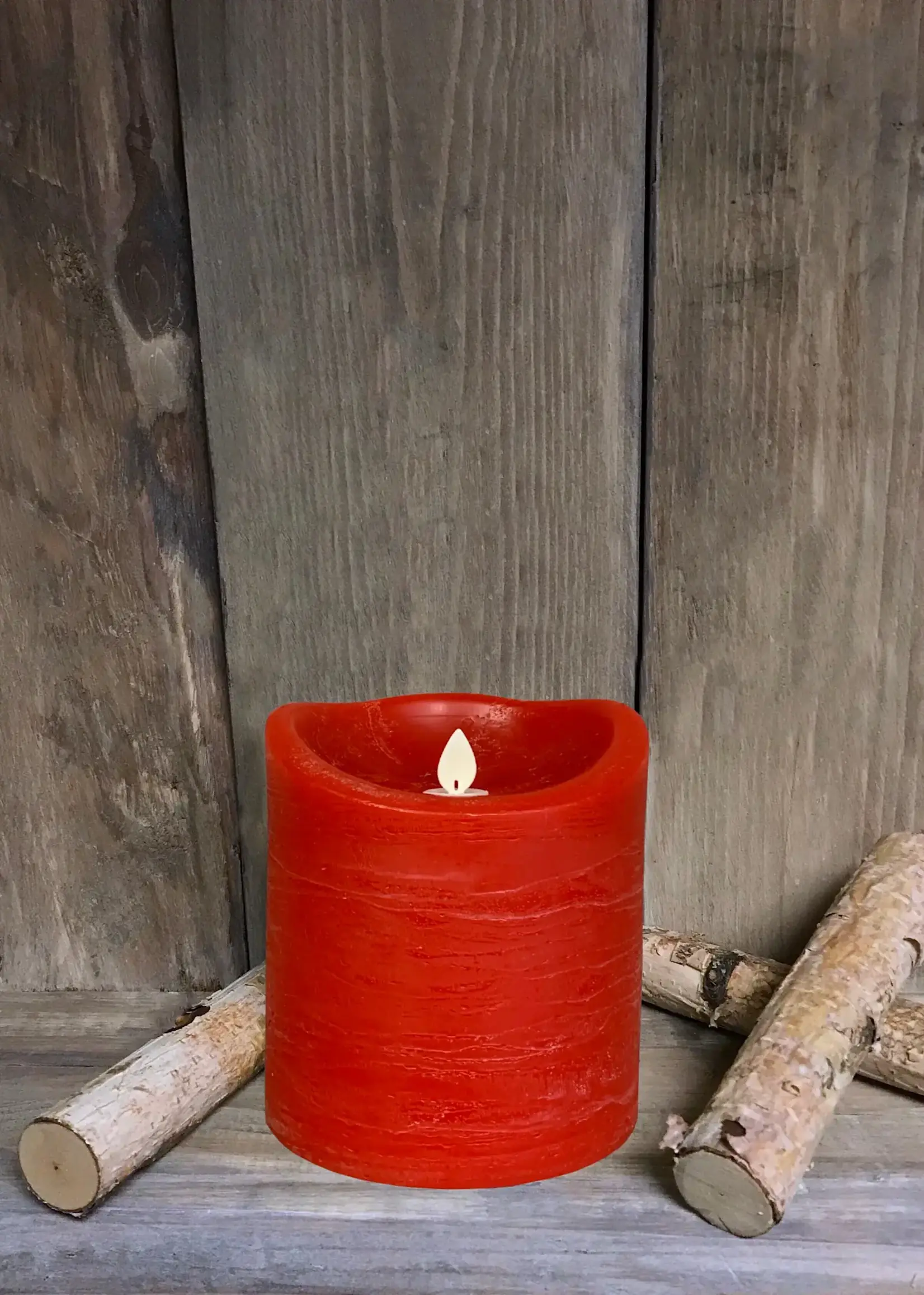 4"X4" RED RUSTIC FINISH MOVING FLAME LED PILLAR