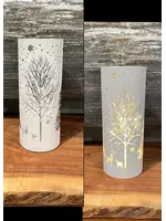 3.5"X8" MATT WHITE LED TREE W/REINDEER GLASS CYLINDER W/TIMER