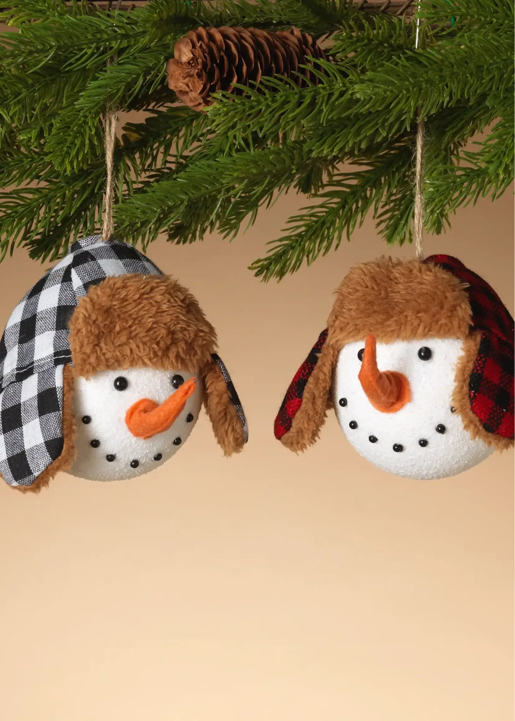 SET OF 2 HOLIDAY SNOWMAN HEAD ORNAMENTS