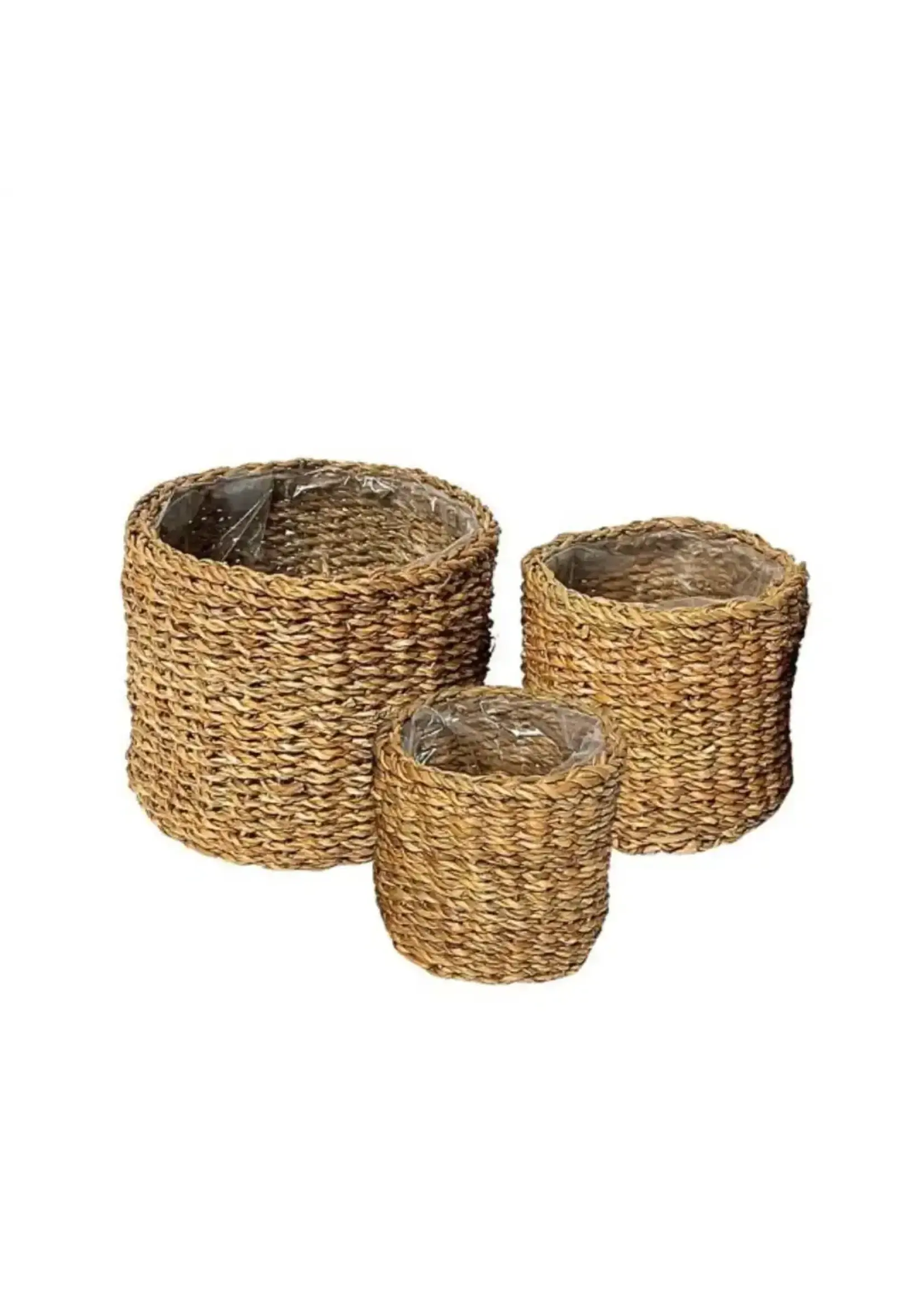 SEAGRASS CYLINDER BASKET W/PLASTIC LINER 9”